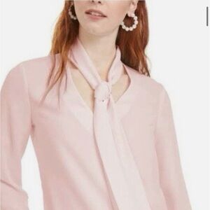 LOFT Light Pink Wrap Tie Neck V-neck Long Sleeve Blouse Large Women’s